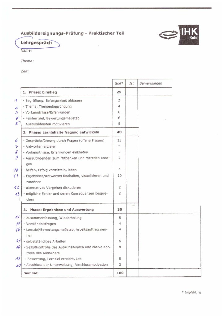 Bewertungsbogen IHK Essen - AEVO-Lernkartei für den AdA-Schein